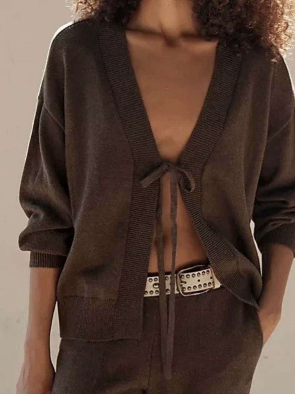 Free People Beach Solar Dark Brown Tie-Front Cardigan